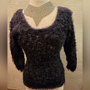 Y2K Fuzzy Knit Off Shoulder Sweater Bratz Aesthetic Goth Grunge Stretchy Top